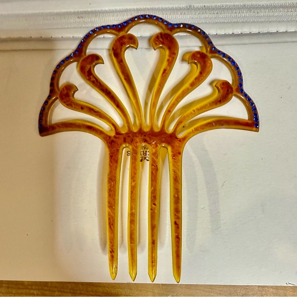 vtg faux tortoise hair comb spanish style blue rhinestones 5 combs 1 hair clip - Picture 9 of 13